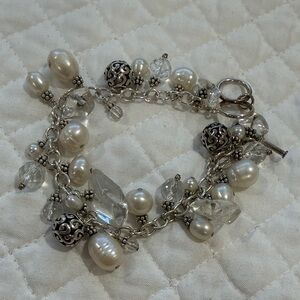 Rare Silpada Sterling Silver, Crystal and Pearl Charm Bracelet
